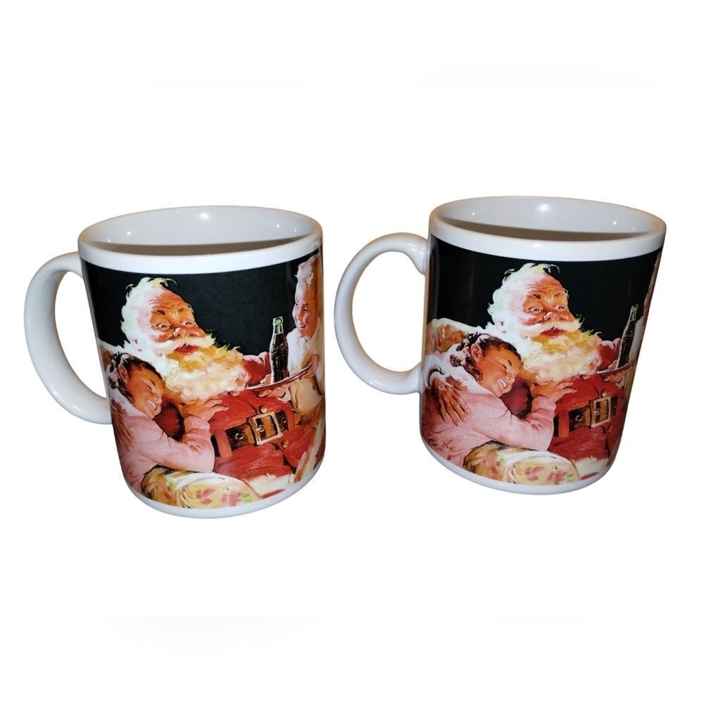 Vintage Coca-Cola Christmas Santa Claus Stoneware Mugs Set of 2 1990's Holiday